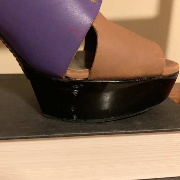Marni Colorblock Sienna Tan Purple Platform Heels Mules - Picture 4 of 16